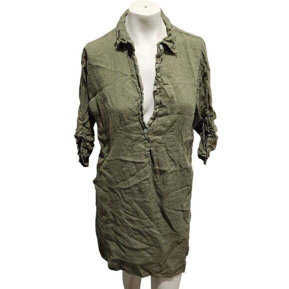 Elena Baldi Tunic Shirt Dress Womens SZ XL Linen Lagenlook Oversized Granola - Picture 1 of 5
